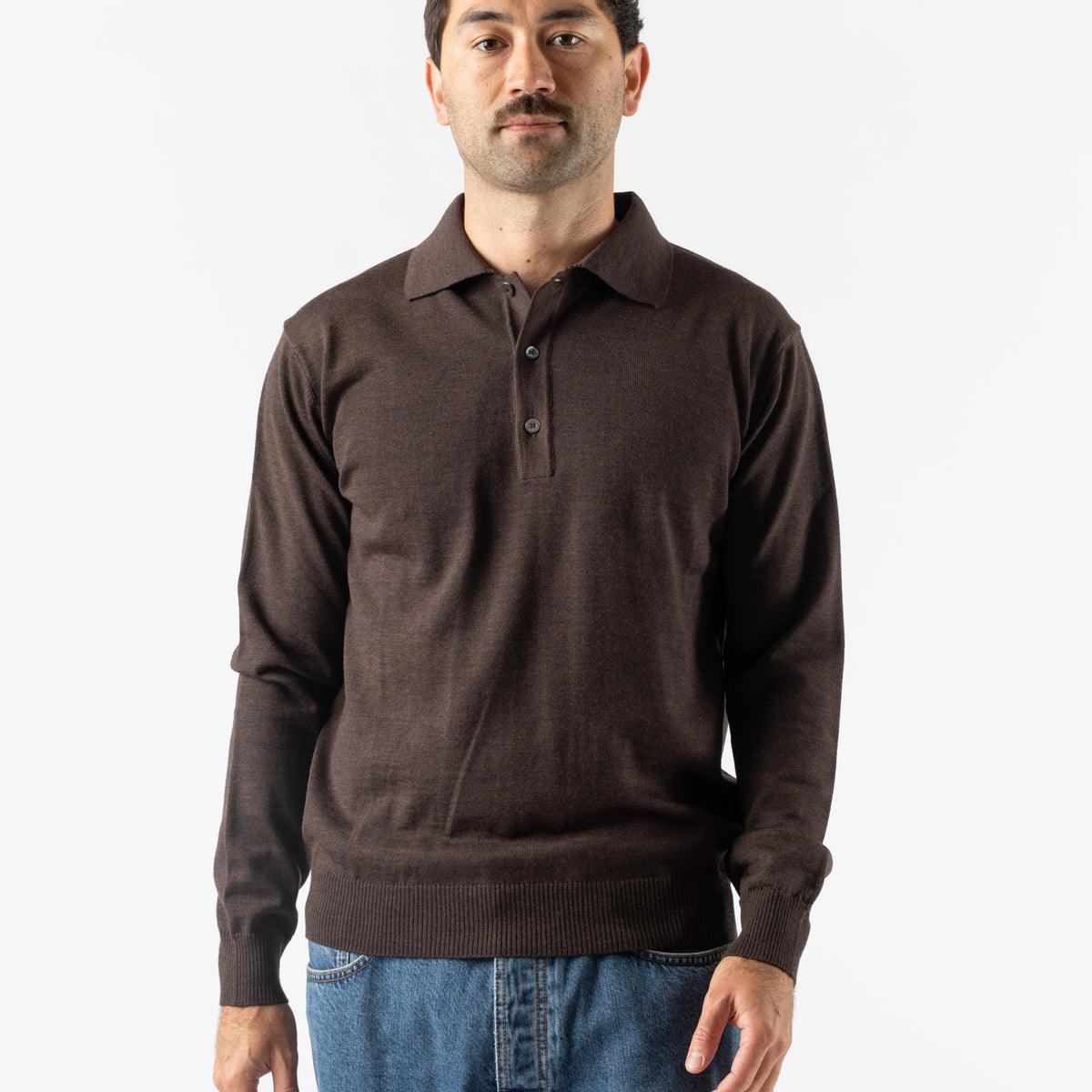 Another Aspect Another Polo Shirt 2.0 in Brown Melange Curated at 