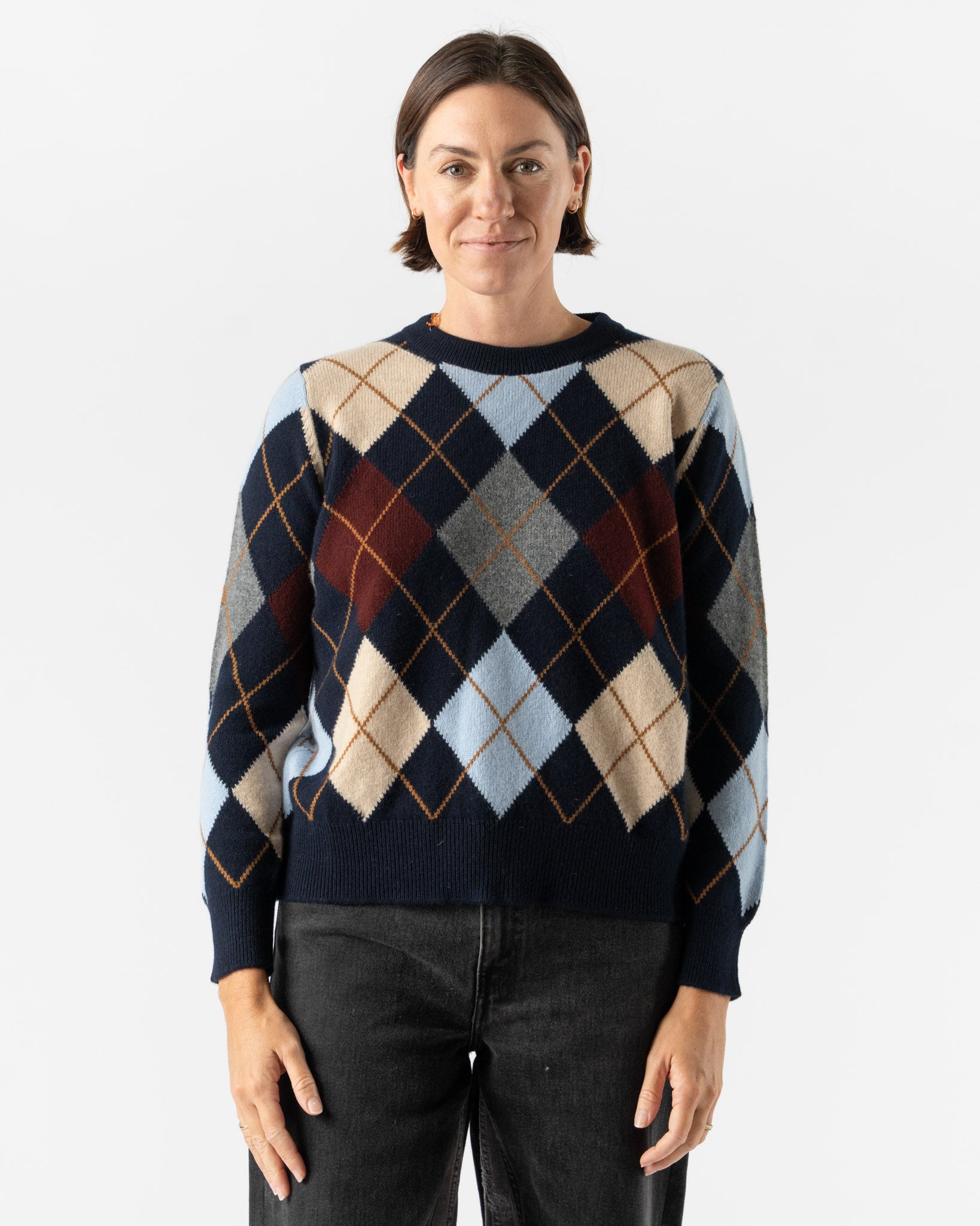 &Daughter Argyle Slouch Crewneck in Navy with Pale Blue