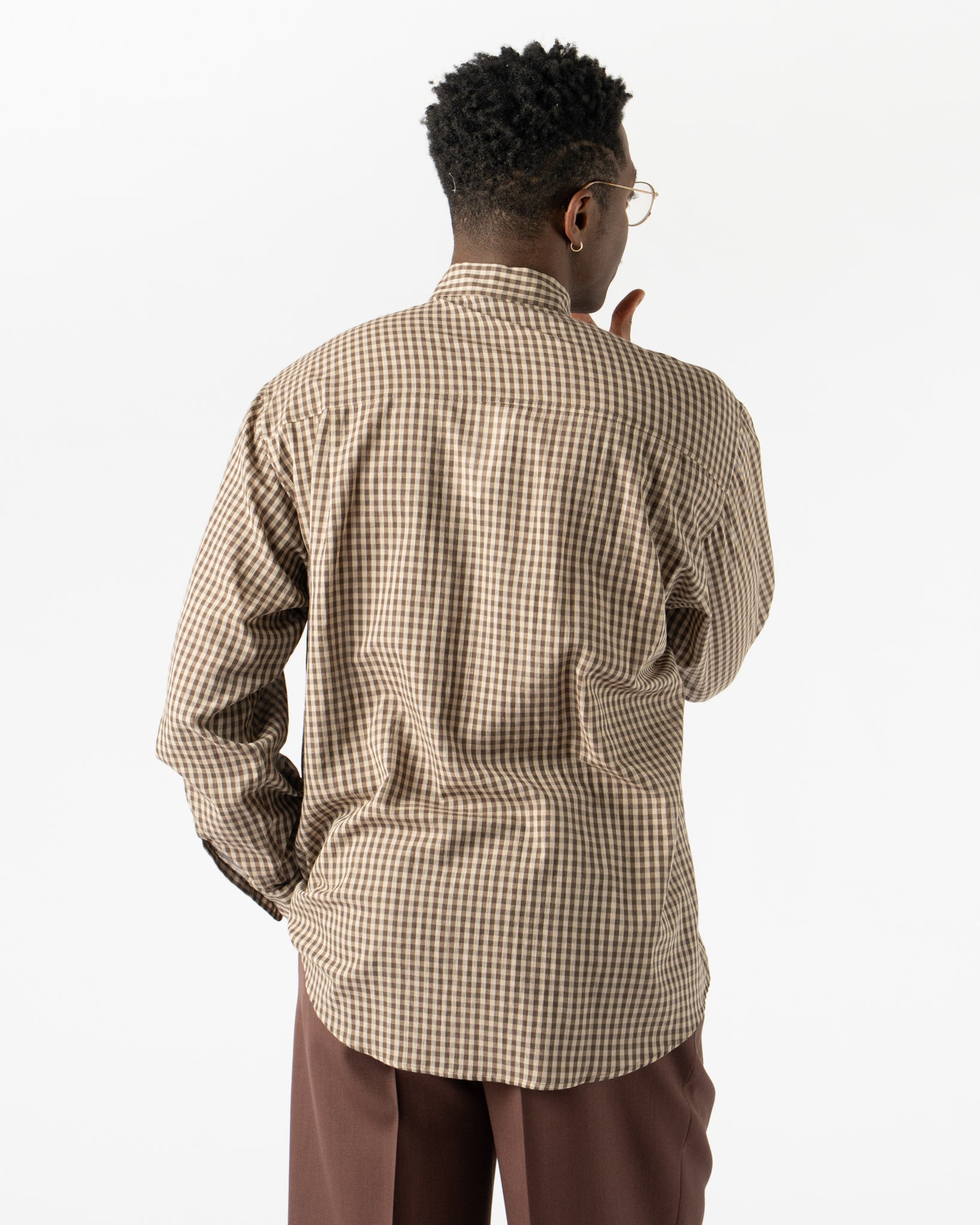 Auralee Airy Light Cotton Check Shirt in Brown Gingham