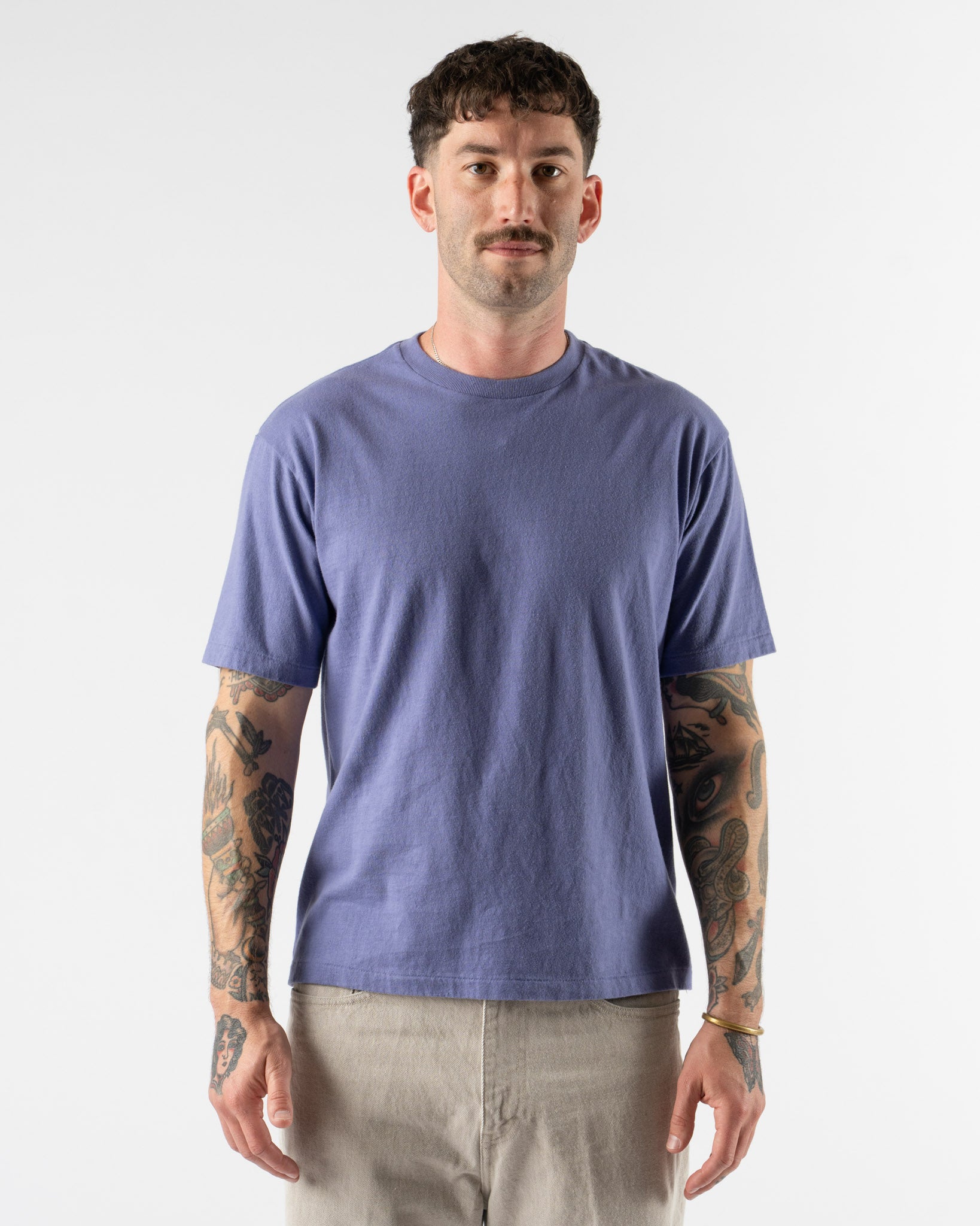 Auralee Brushed Organic Cotton Jersey Tee in Light Purple