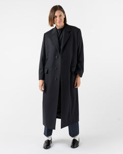 Auralee Cashmere Molefield Chesterfield Coat in Dark Navy