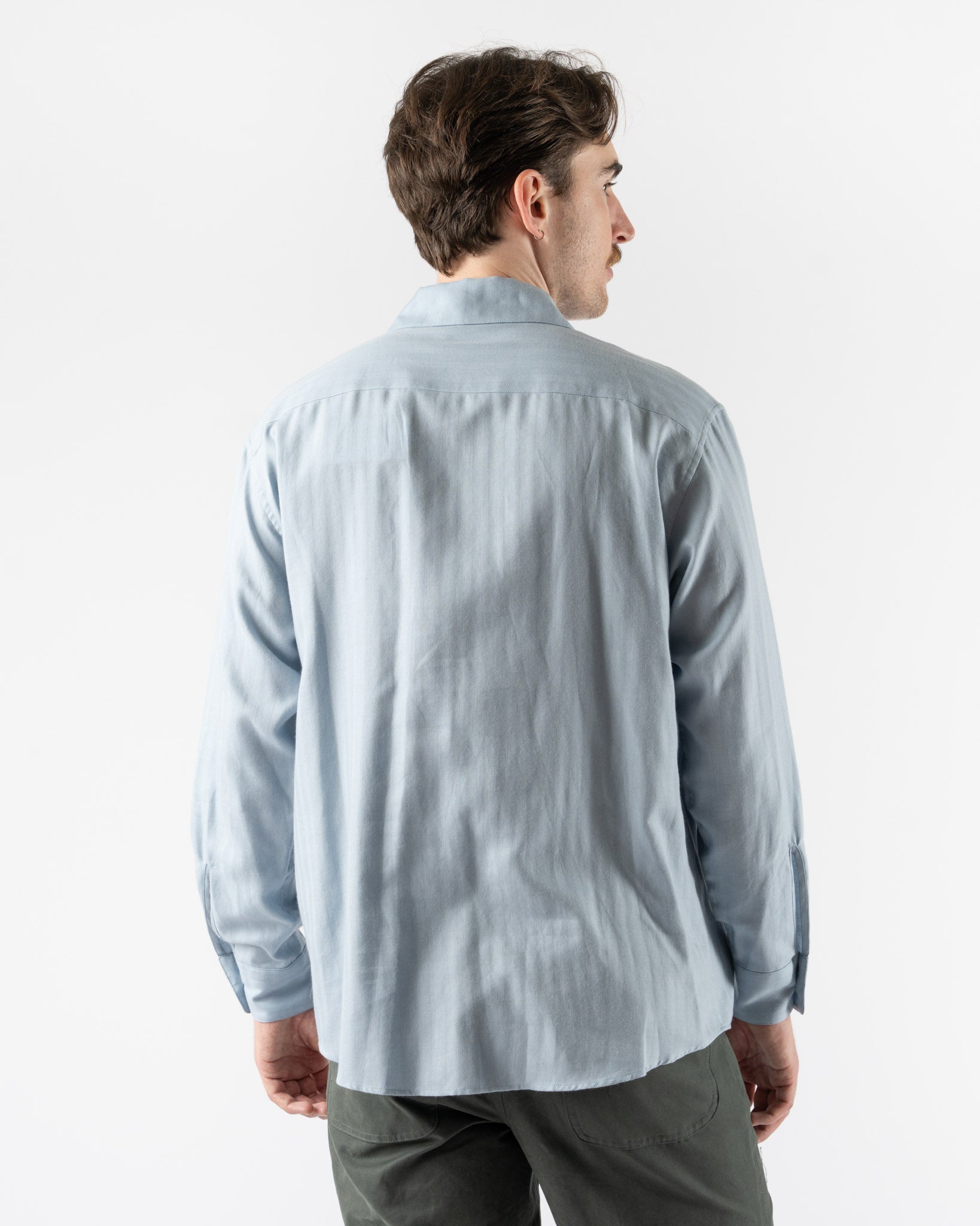 Auralee Cotton Cashmere Herringbone Shirt in Light Blue Curated at