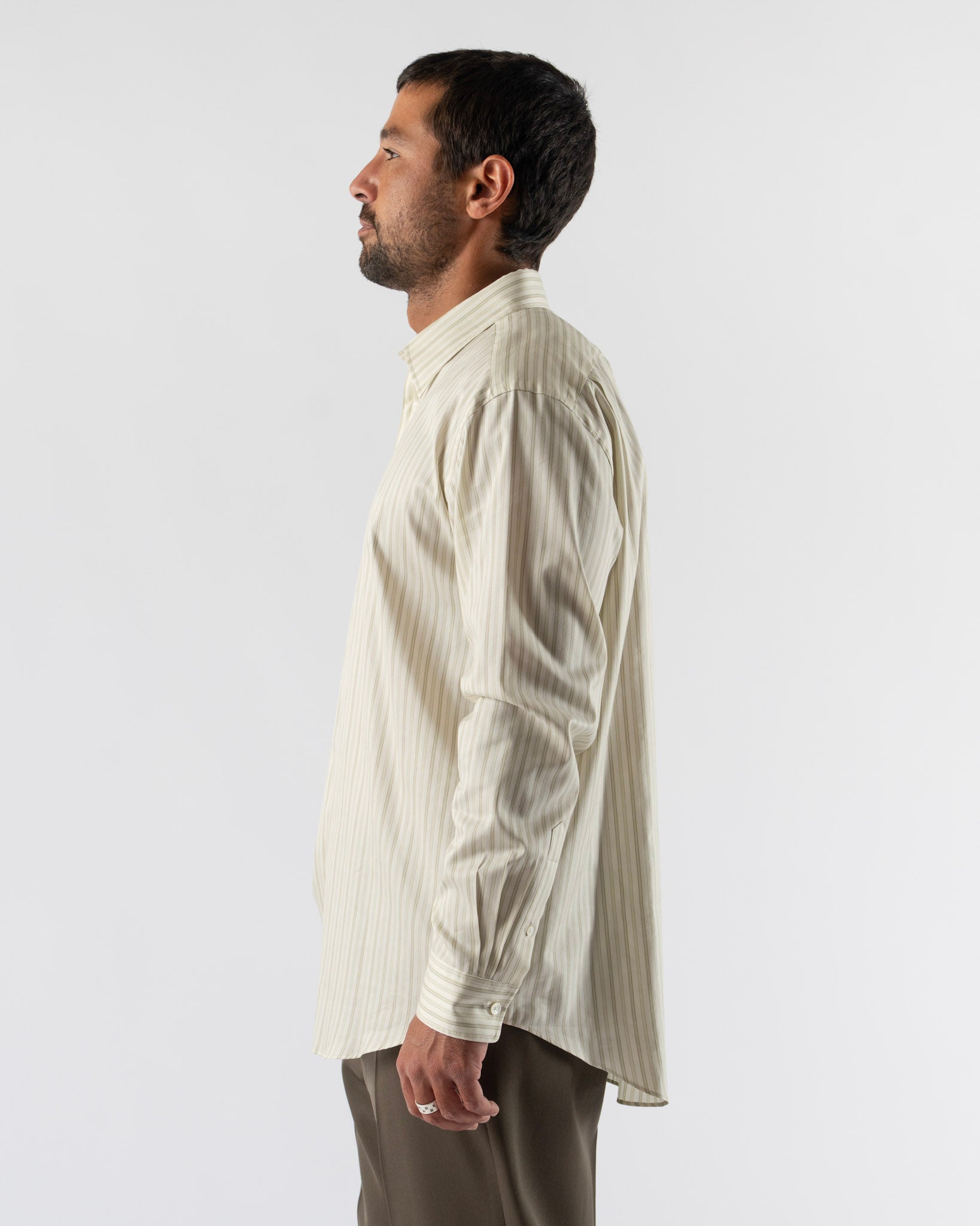 トップス AURALEE COTTON SILK STRIPE SHIRT IVORY Auralee Cotton Silk Shirt in Ivory Stripe Curated at Jake and Jones