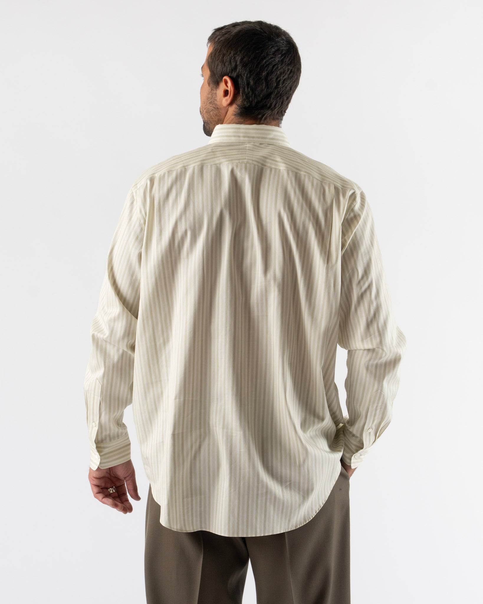 Auralee Cotton Silk Shirt in Ivory Stripe