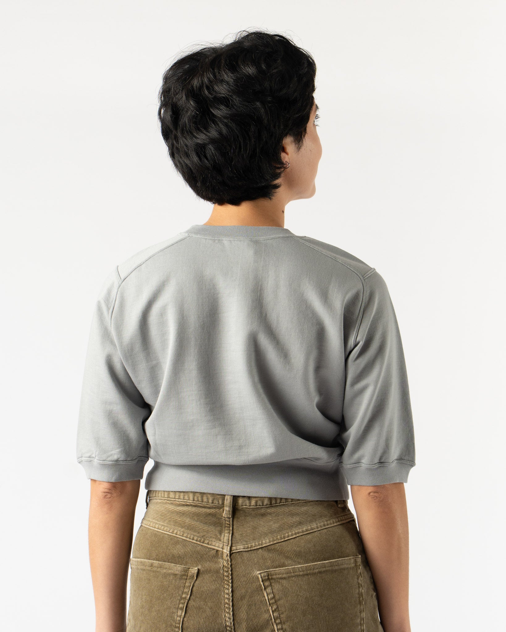 Auralee Elastic High Gauge Sweat Half Sleeved Pullover in Ash Gray