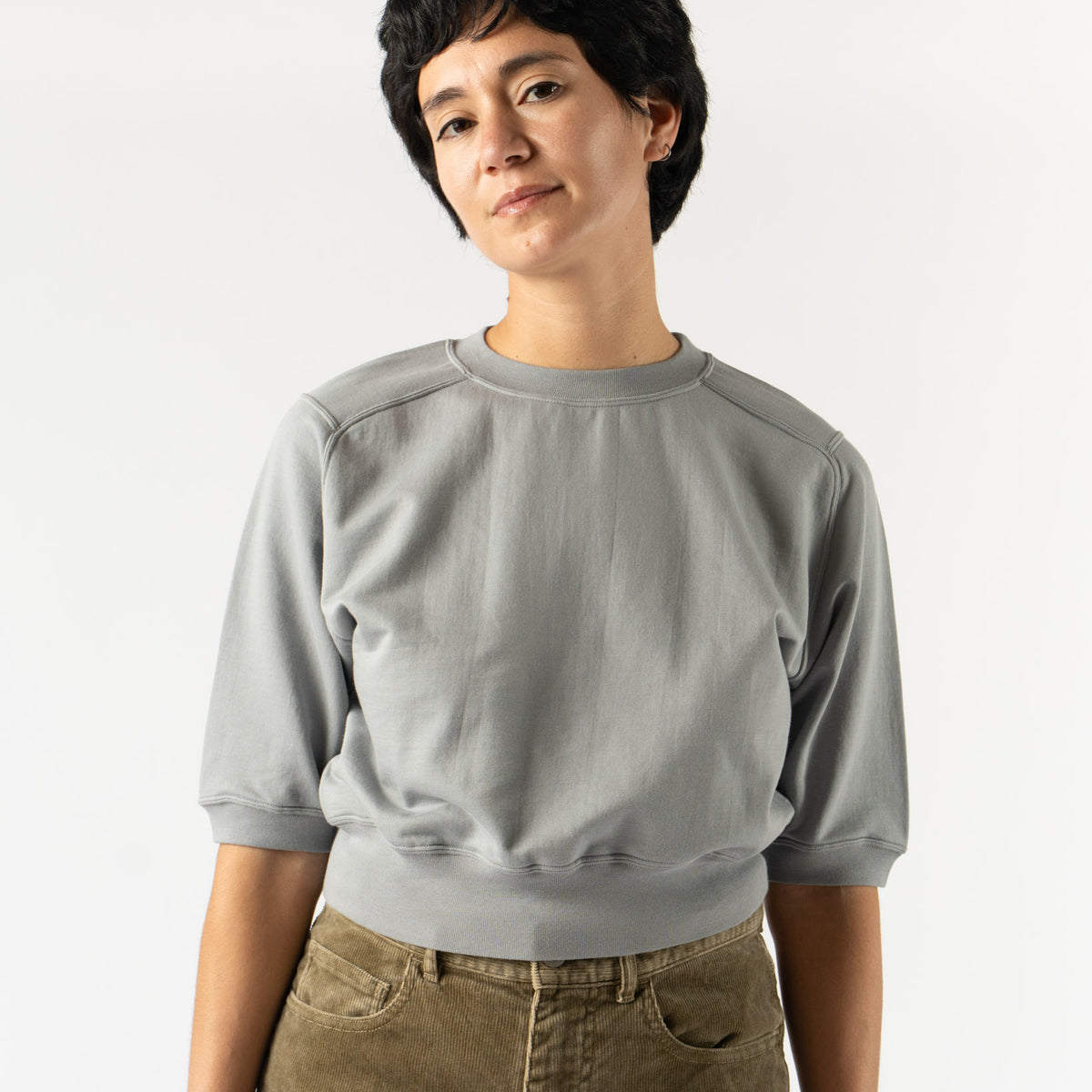 Auralee Elastic High Gauge Sweat Half Sleeved Pullover in Ash Gray 