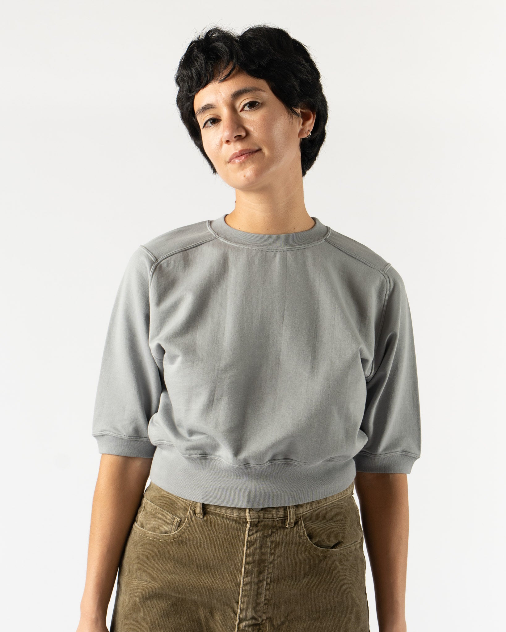 Auralee Elastic High Gauge Sweat Half Sleeved Pullover in Ash Gray