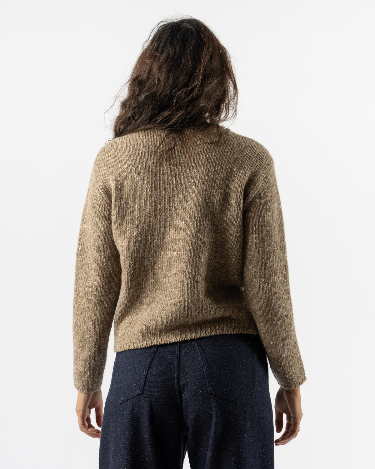Auralee Low Gauge Homespun Tweed Knit Boat-Neck Pullover in Top Brown