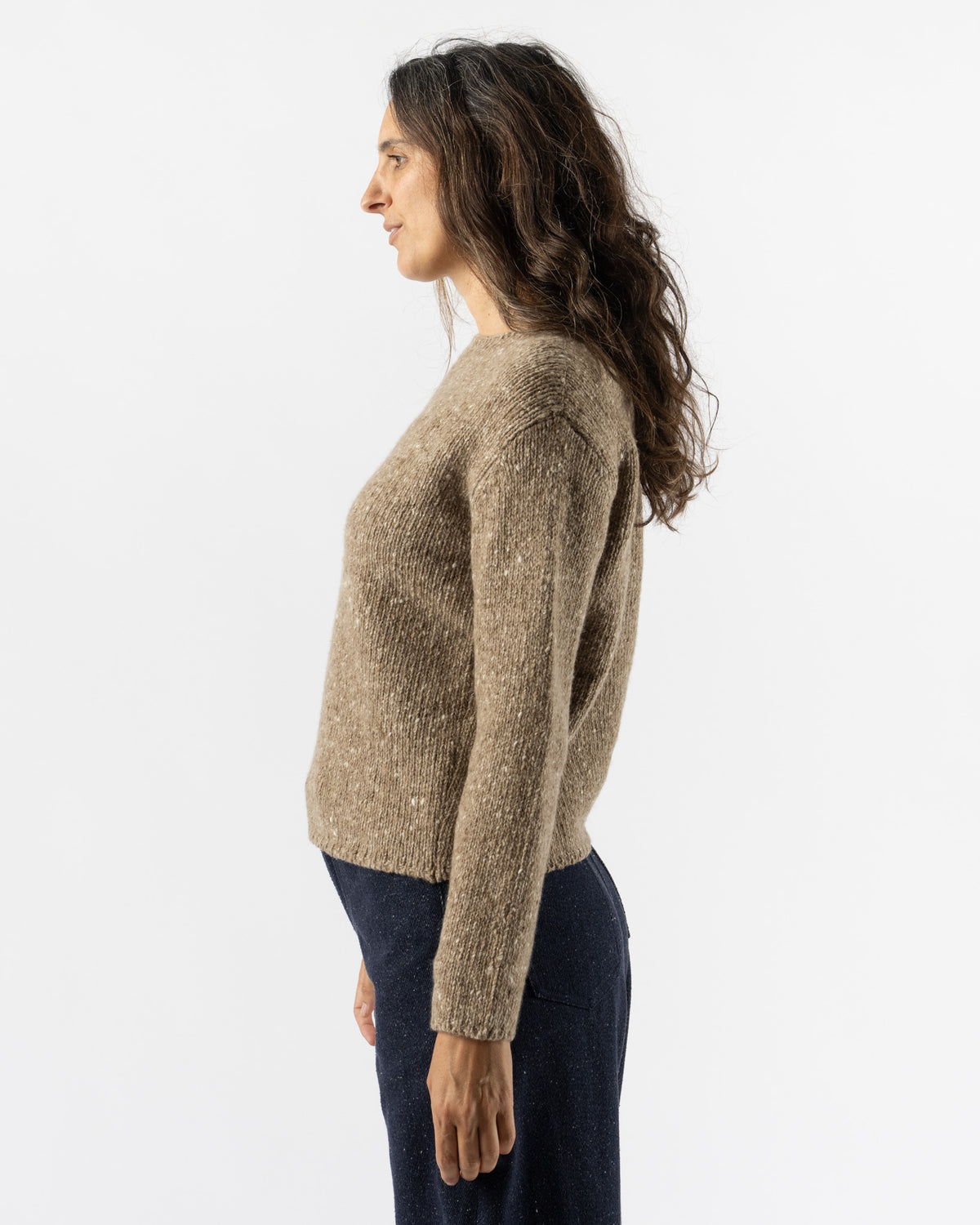 Auralee Low Gauge Homespun Tweed Knit Boat-Neck Pullover in Top Brown