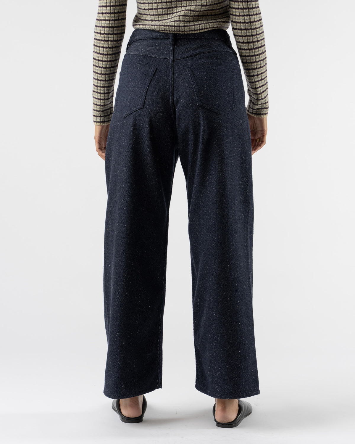 Auralee Silk Nep Denim 5P Wide Pants in Dark Navy
