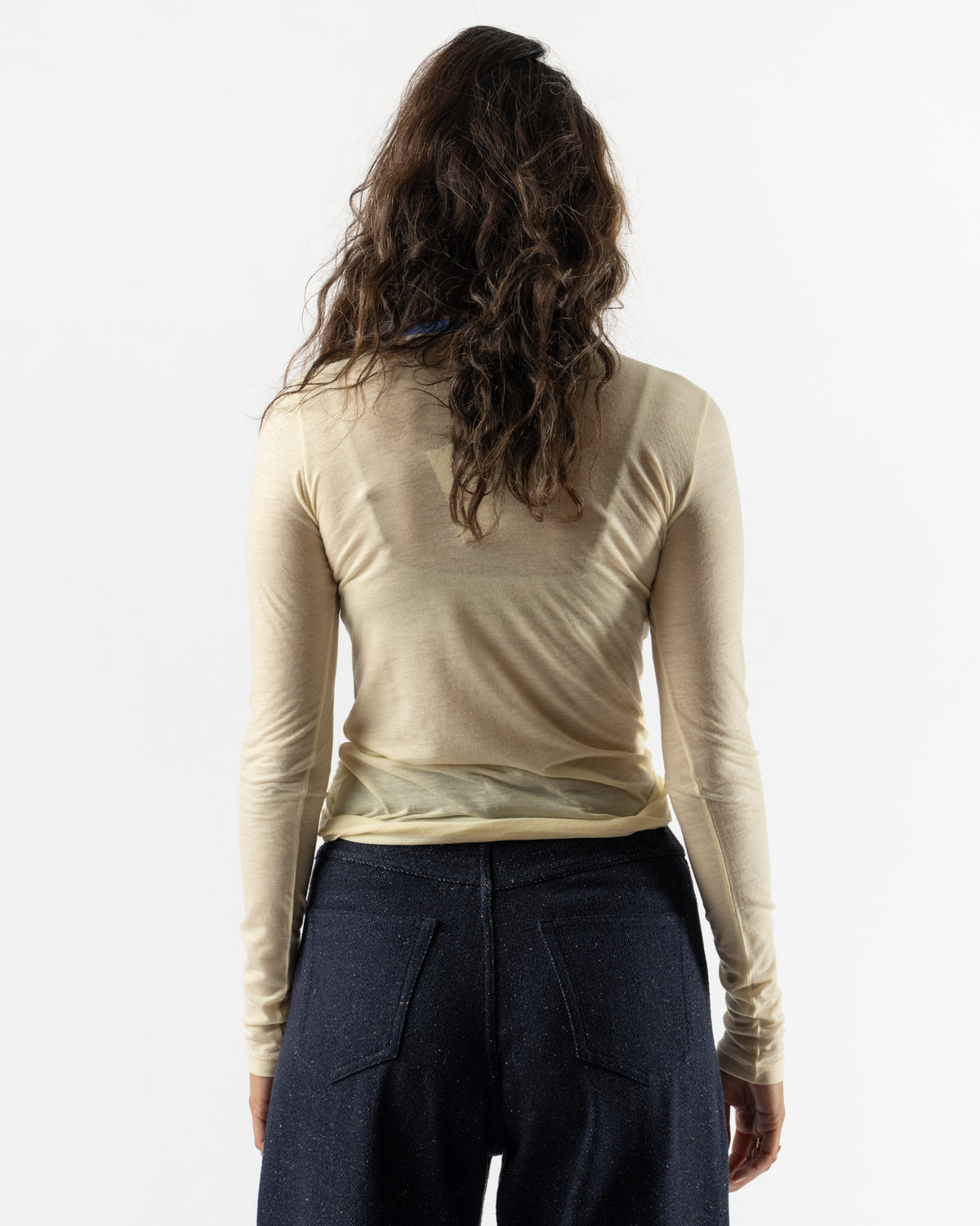 Auralee Cashmere Nylon Jersey Ringer L/S Tee in Light Yellow