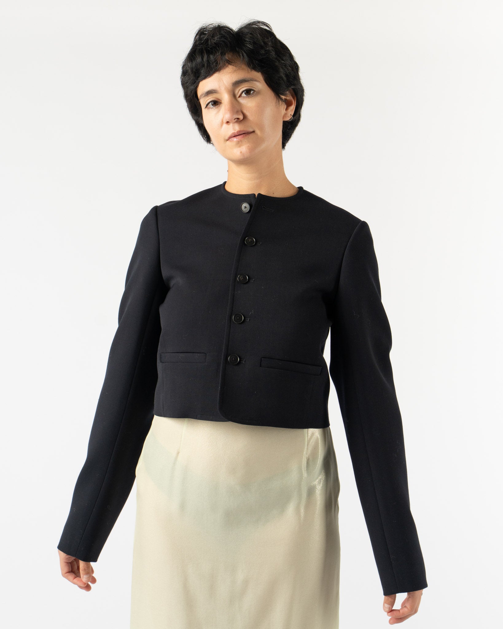 Auralee High Density Wool Twill Short Jacket in Dark Navy