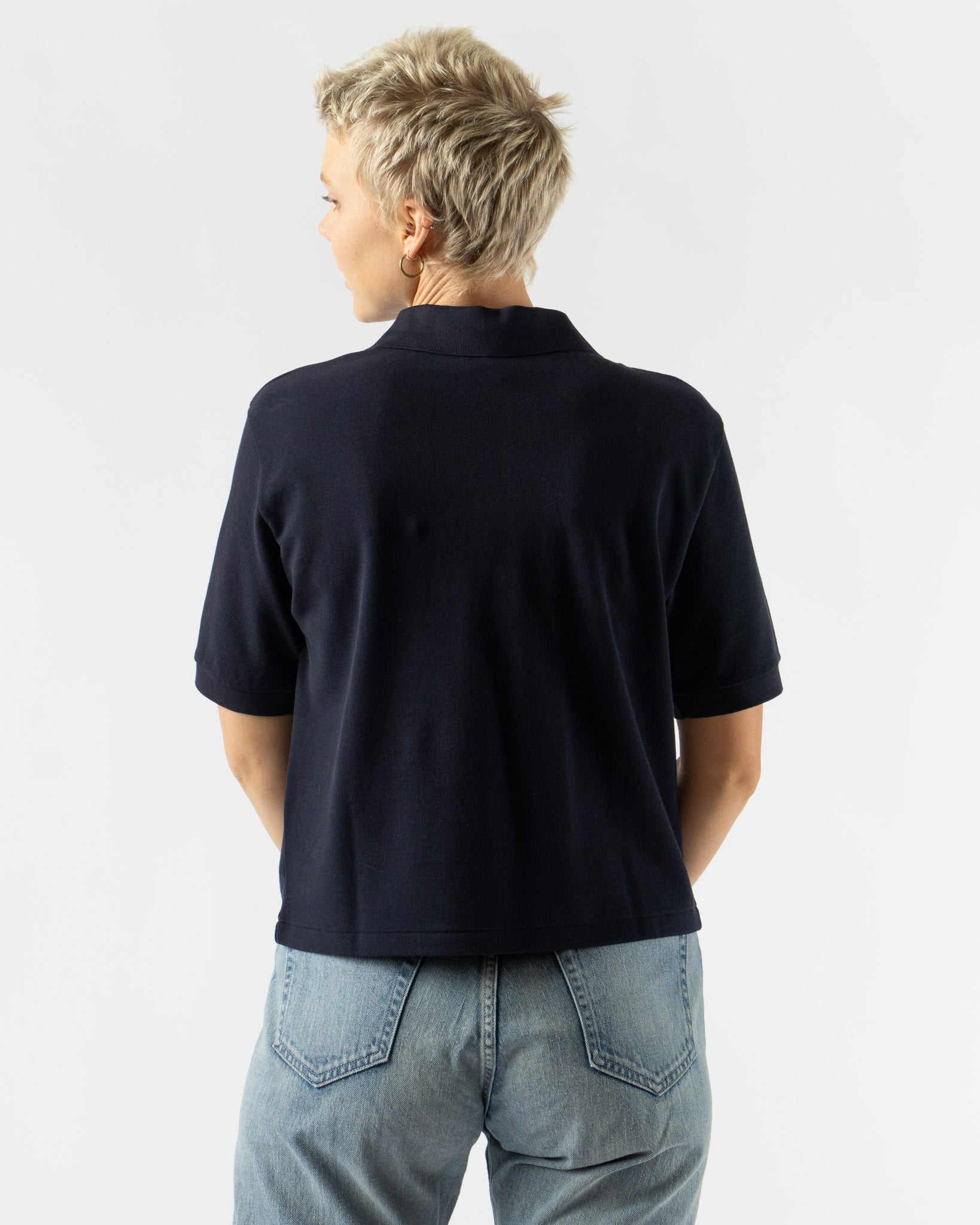 Auralee High Gauge Pique Polo in Dark Navy