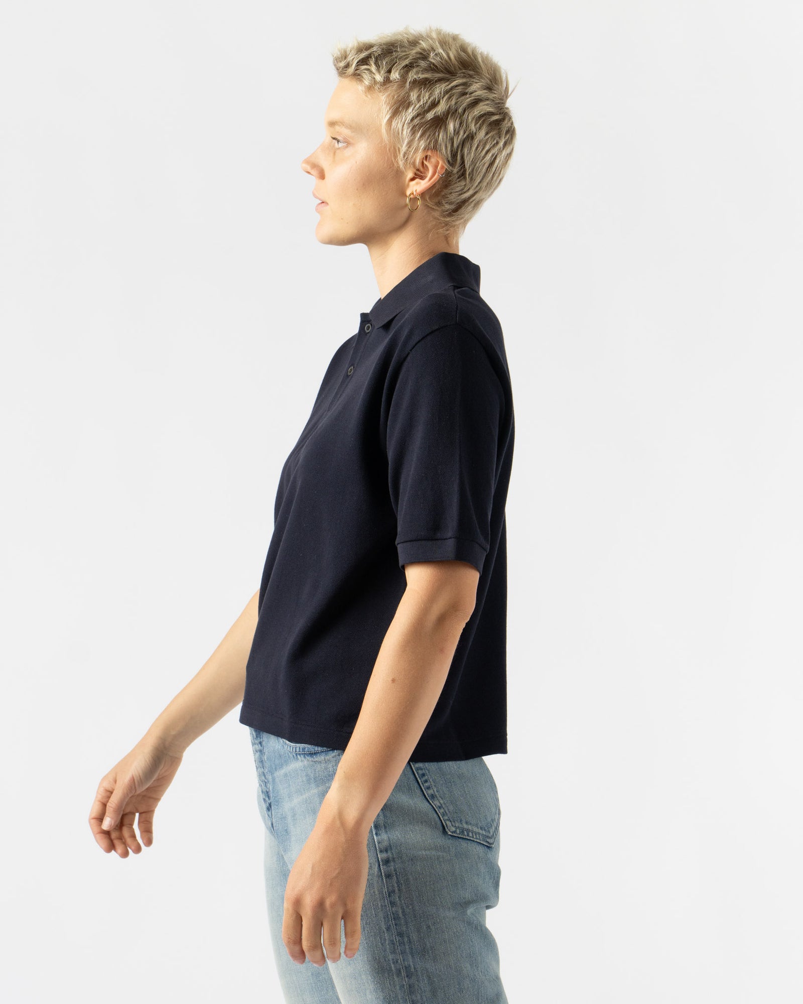 Auralee Womens Pique High Gauge Polo in Navy Curated at Jake