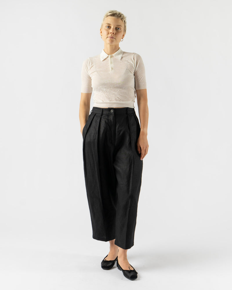Auralee Wrinkled Wool Polyester High Gauge Knit Polo in Ivory White