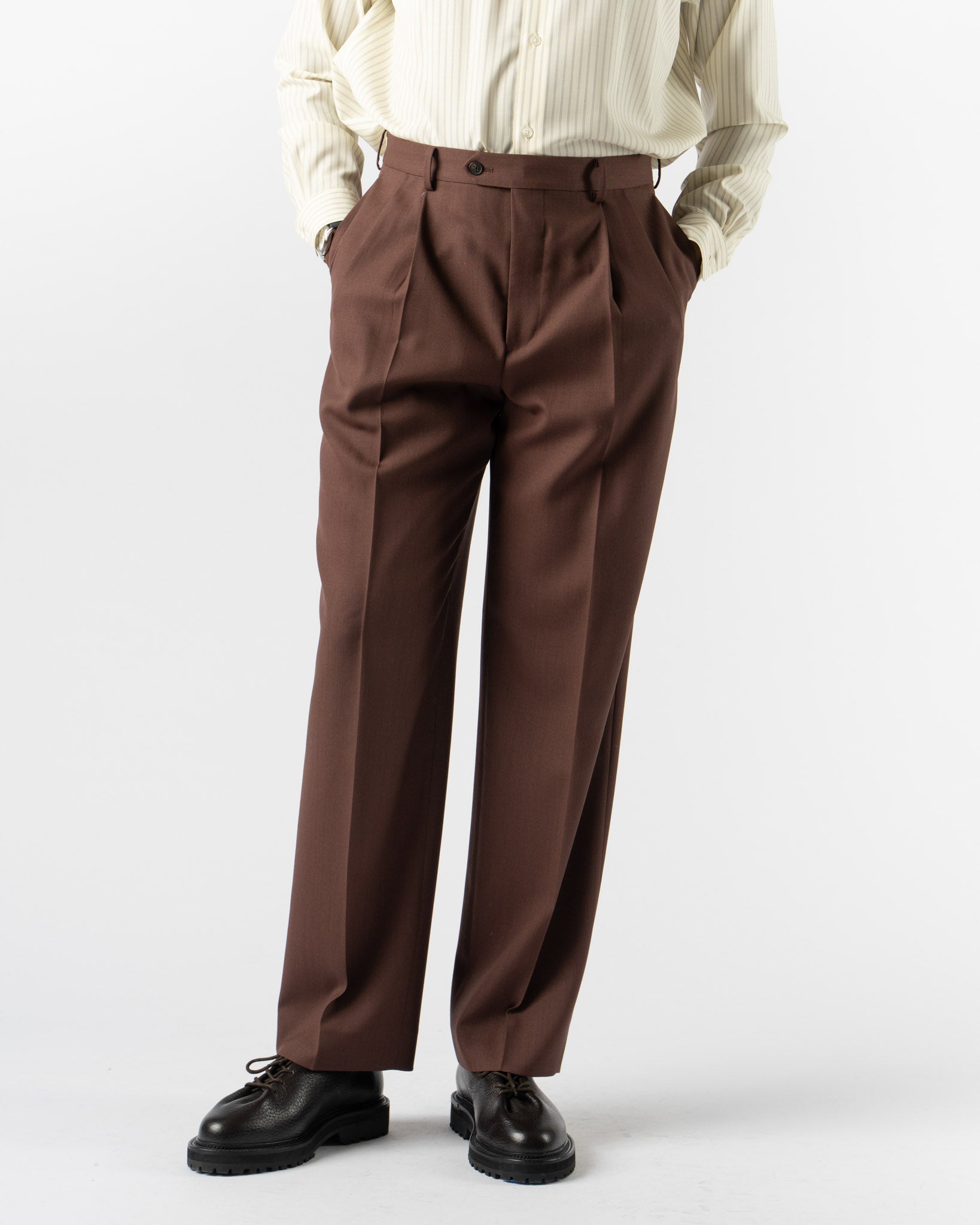 Auralee Hop Sack Two Pleat Trousers in Burgundy