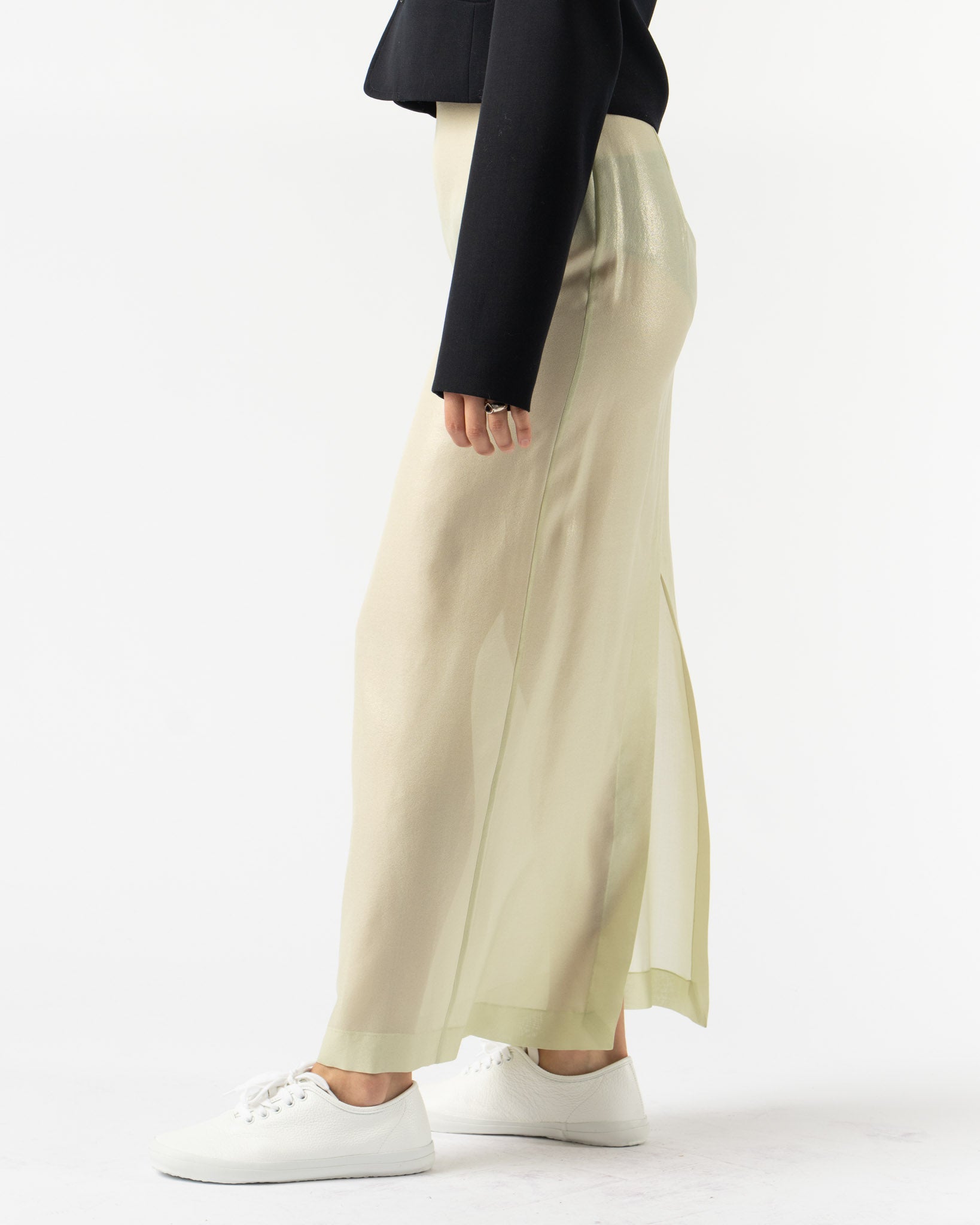 Auralee Foil Printed Silk Lawn Skirt in Pale Green