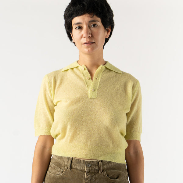 都内で Auralee Kid Mohair Sheer Knit Polo in Lime Yellow Curated at トップス