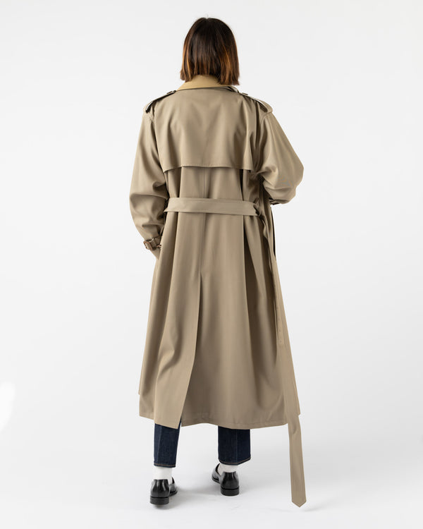 Auralee Light Wool Max Gabardine Chambray Trench Coat in Khaki Beige