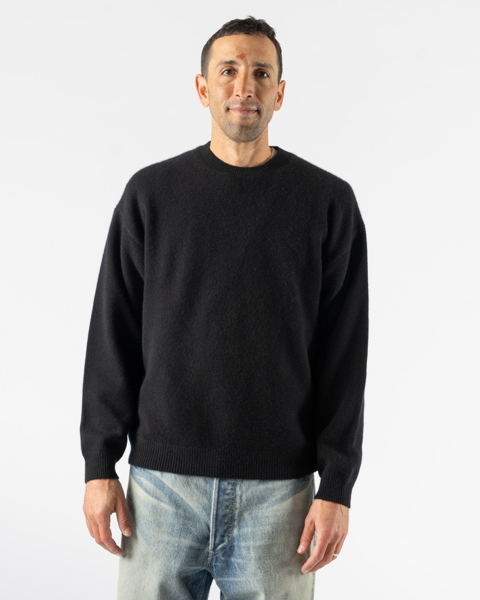 Auralee Mens Baby Cashmere Knit Pullover in Top Black