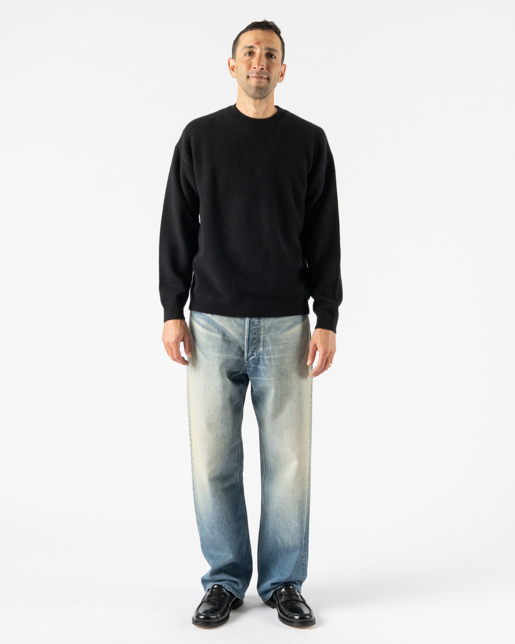 Auralee Mens Baby Cashmere Knit Pullover in Top Black