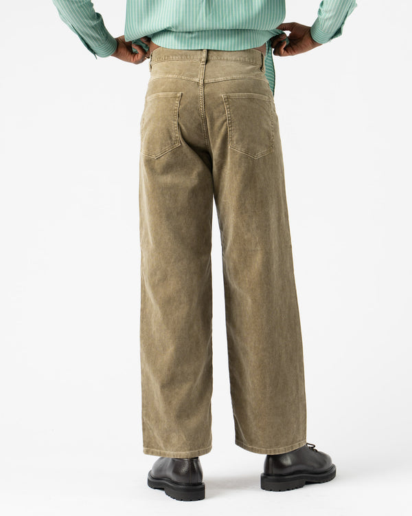 Auralee Mens Pigment Dye Finx Corduroy Wide 5P Pants in Olive Brown