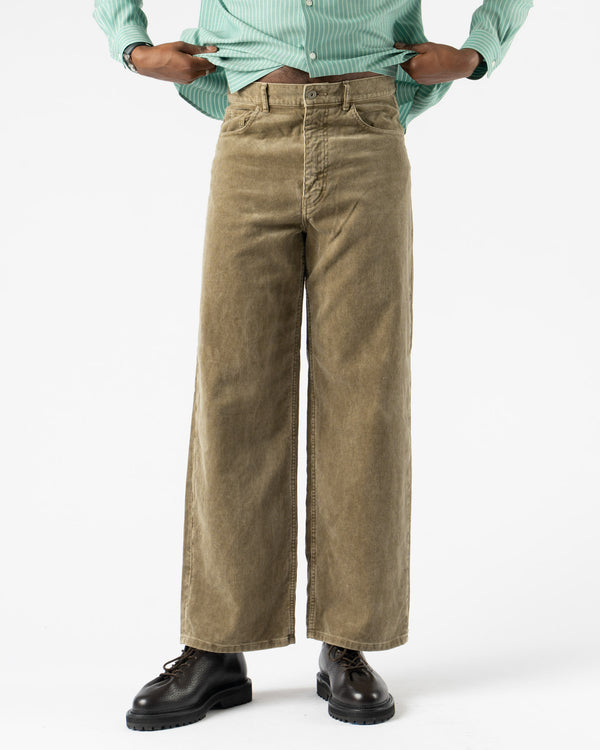 Auralee Mens Pigment Dye Finx Corduroy Wide 5P Pants in Olive Brown