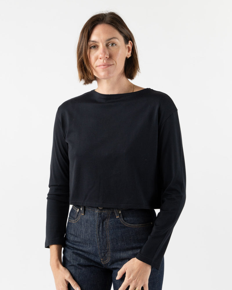 Auralee Pima Cotton Jersey Boat Neck Pullover in Black