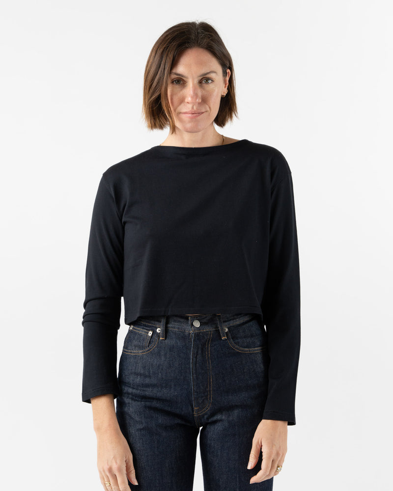 Auralee Pima Cotton Jersey Boat Neck Pullover in Black