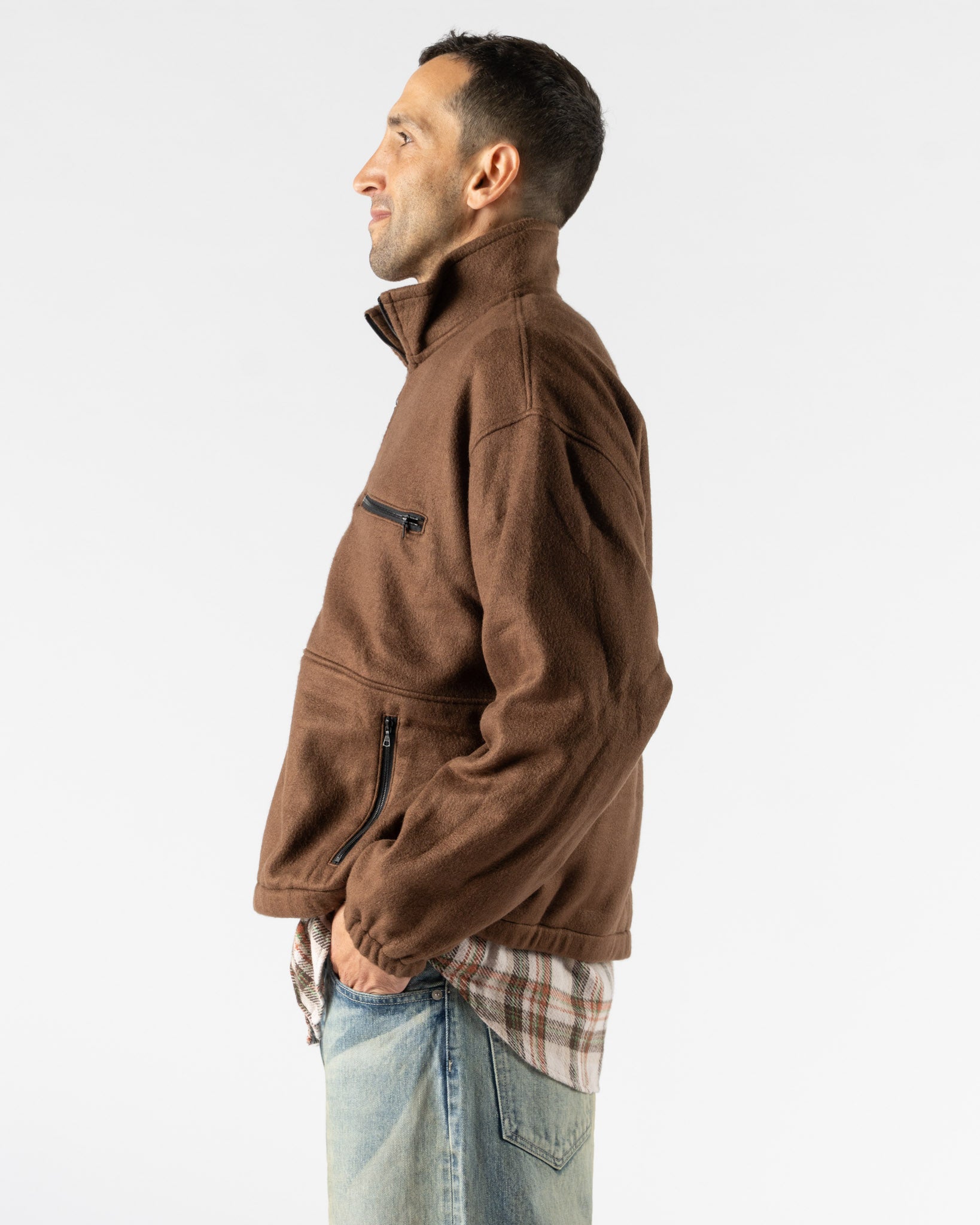 Auralee Pure Silk Comfort Fleece Pullover in Brown Curated at Jake