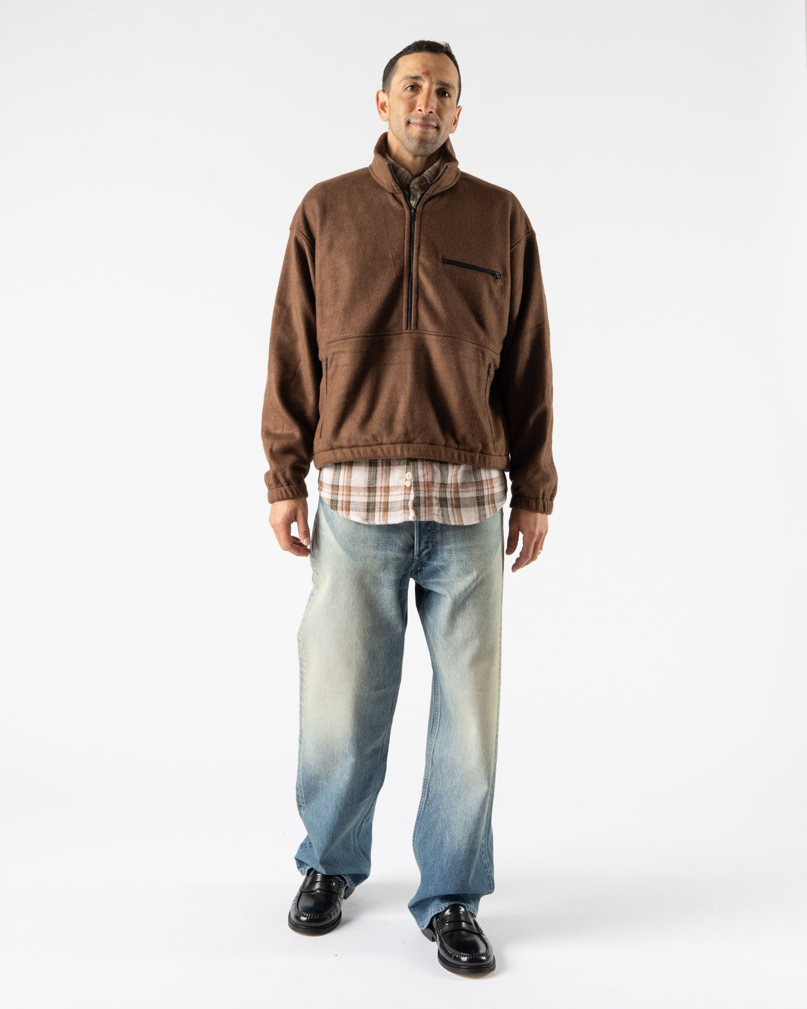 Auralee Pure Silk Comfort Fleece Pullover in Brown