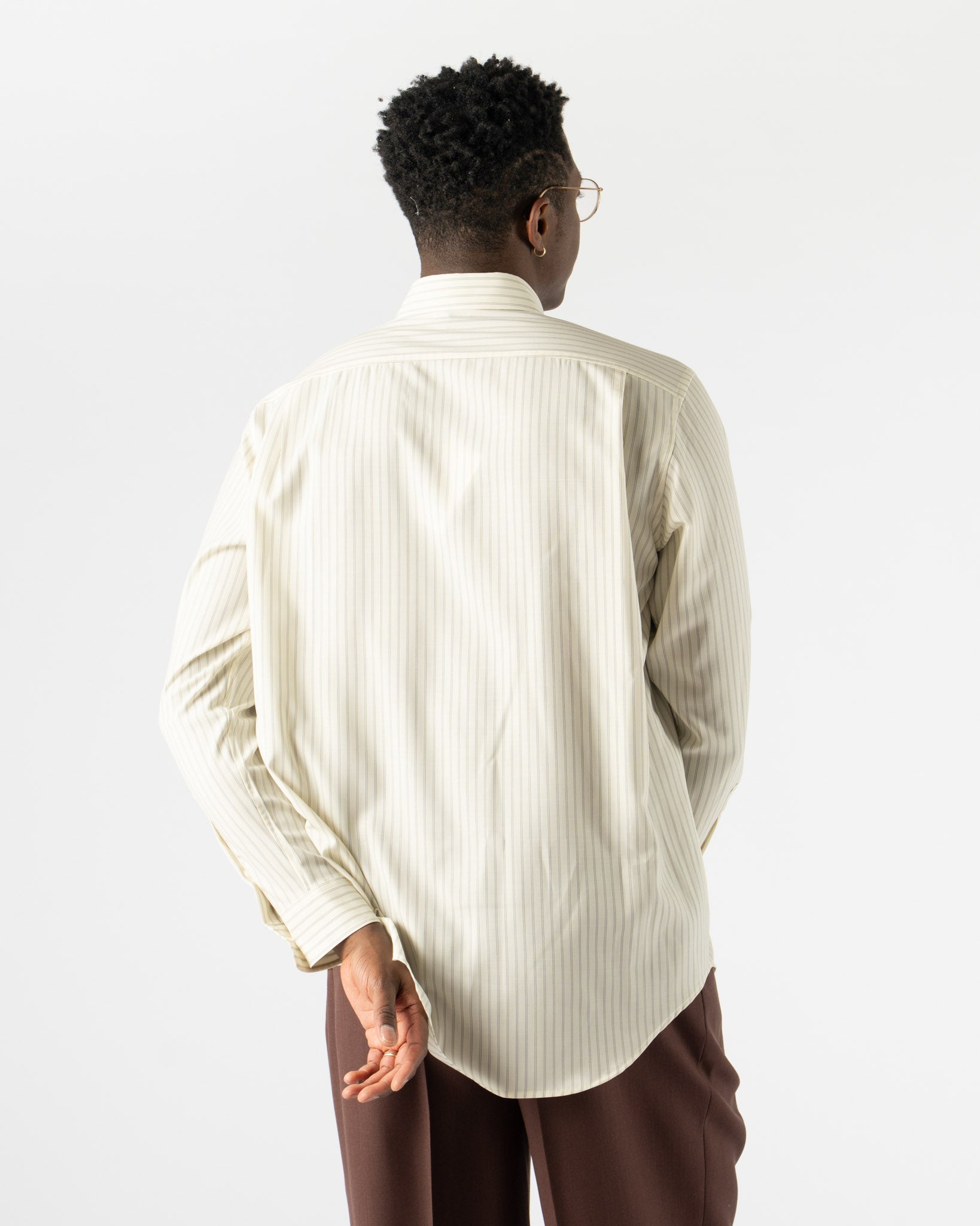 Auralee Super Fine Wool Stripe Shirt in Ivory Stripe