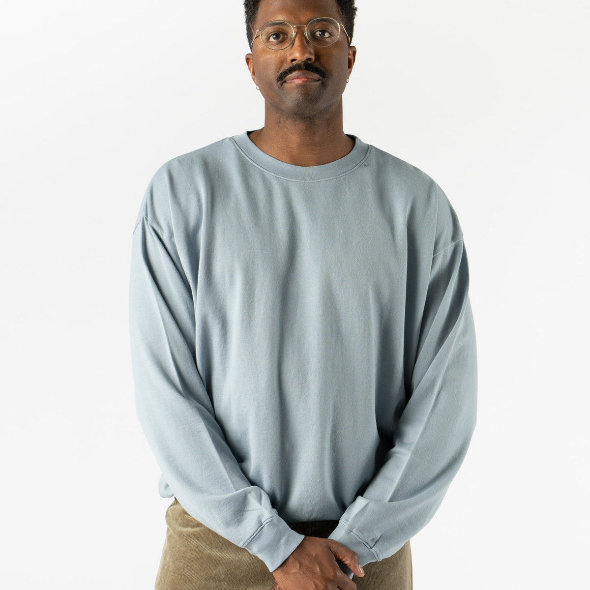 Auralee Super High Gauge Sweat Pullover in Blue Gray Curated at 