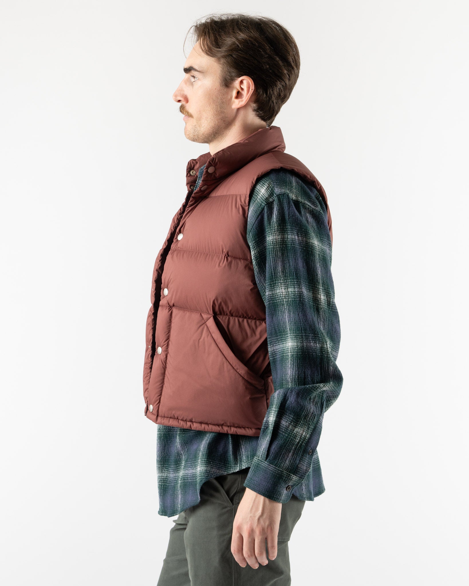 Auralee Super Light Nylon Ripstop Vest in Burgundy