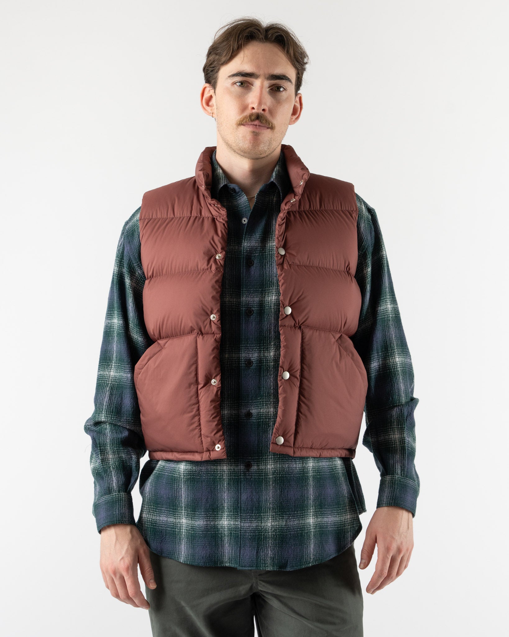 Auralee Super Light Nylon Ripstop Vest in Burgundy