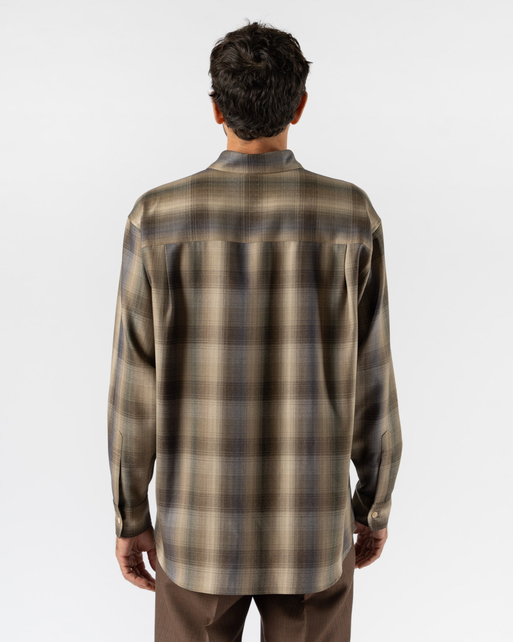 Auralee Super Light Wool Check Shirt in Brown Blue Check