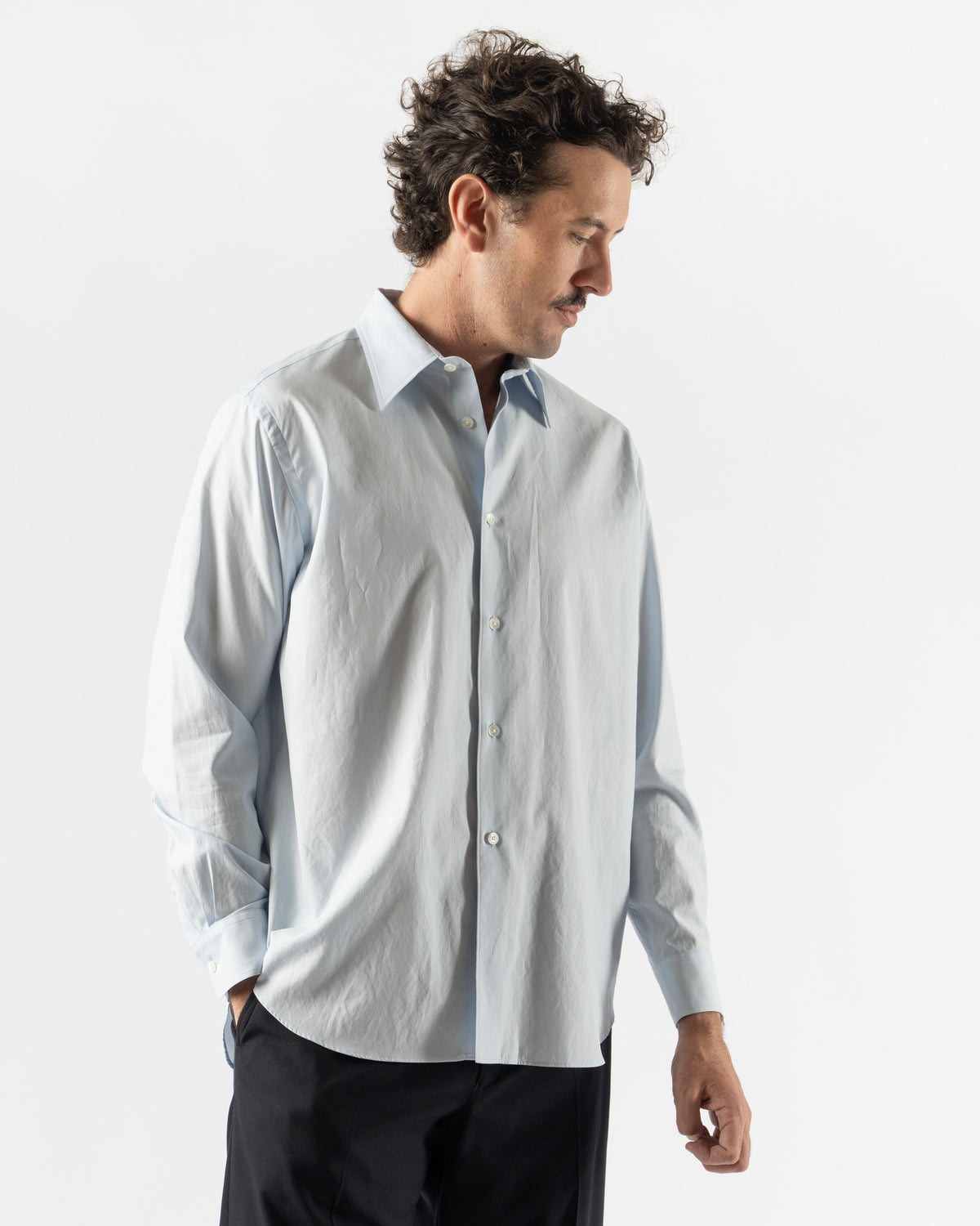 Auralee Washed Finx Twill Shirt in Blue