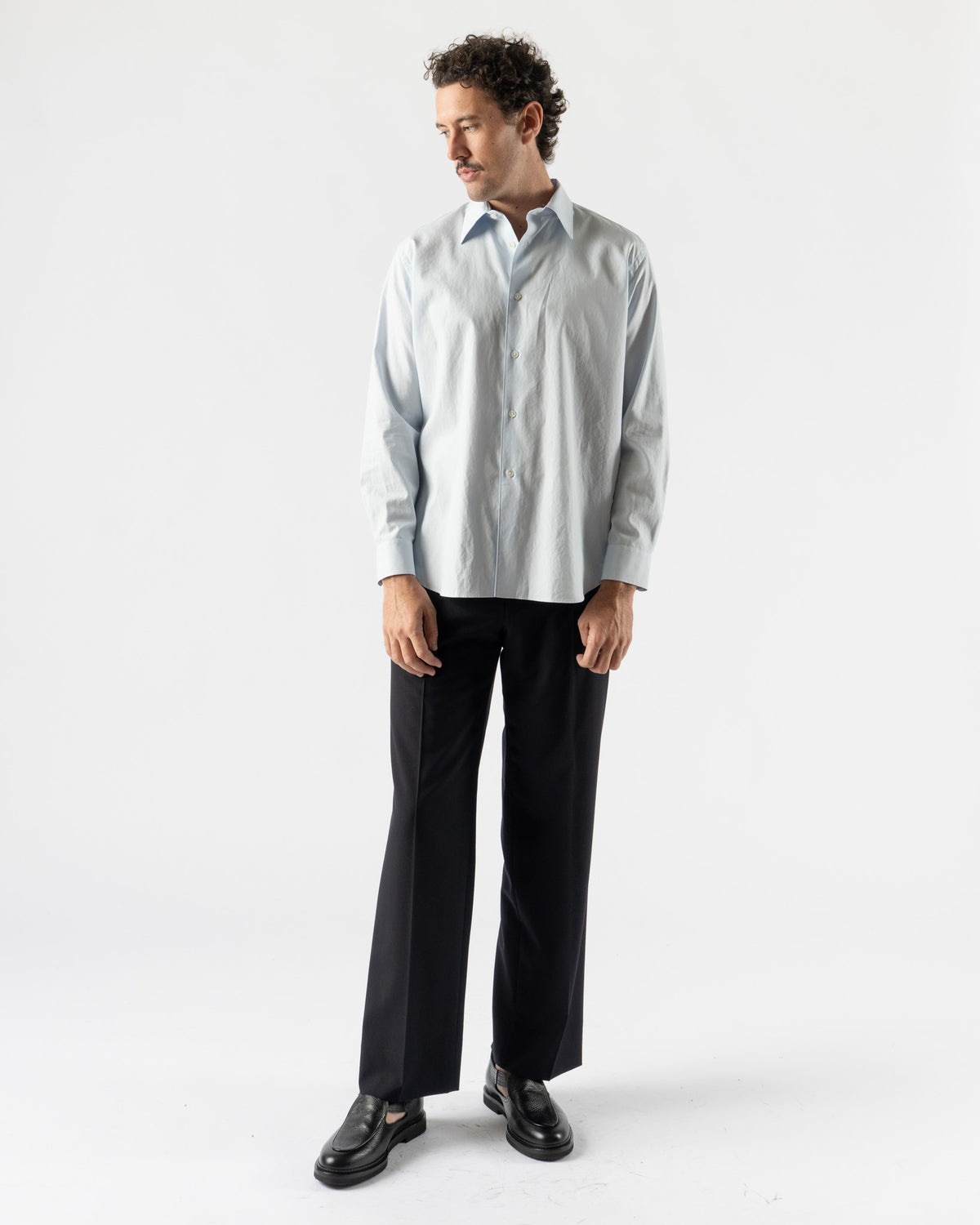 Auralee Washed Finx Twill Shirt in Blue