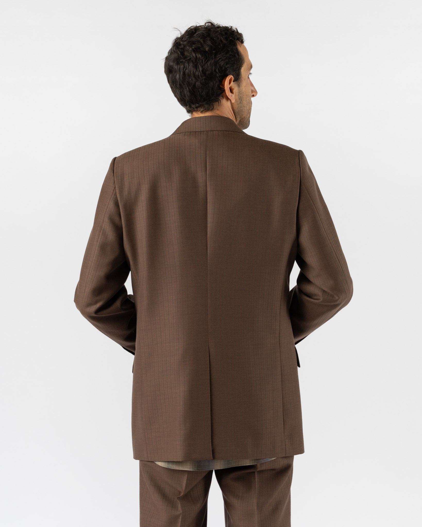 Auralee Bluefaced Wool Jacket in Brown Red Stripe