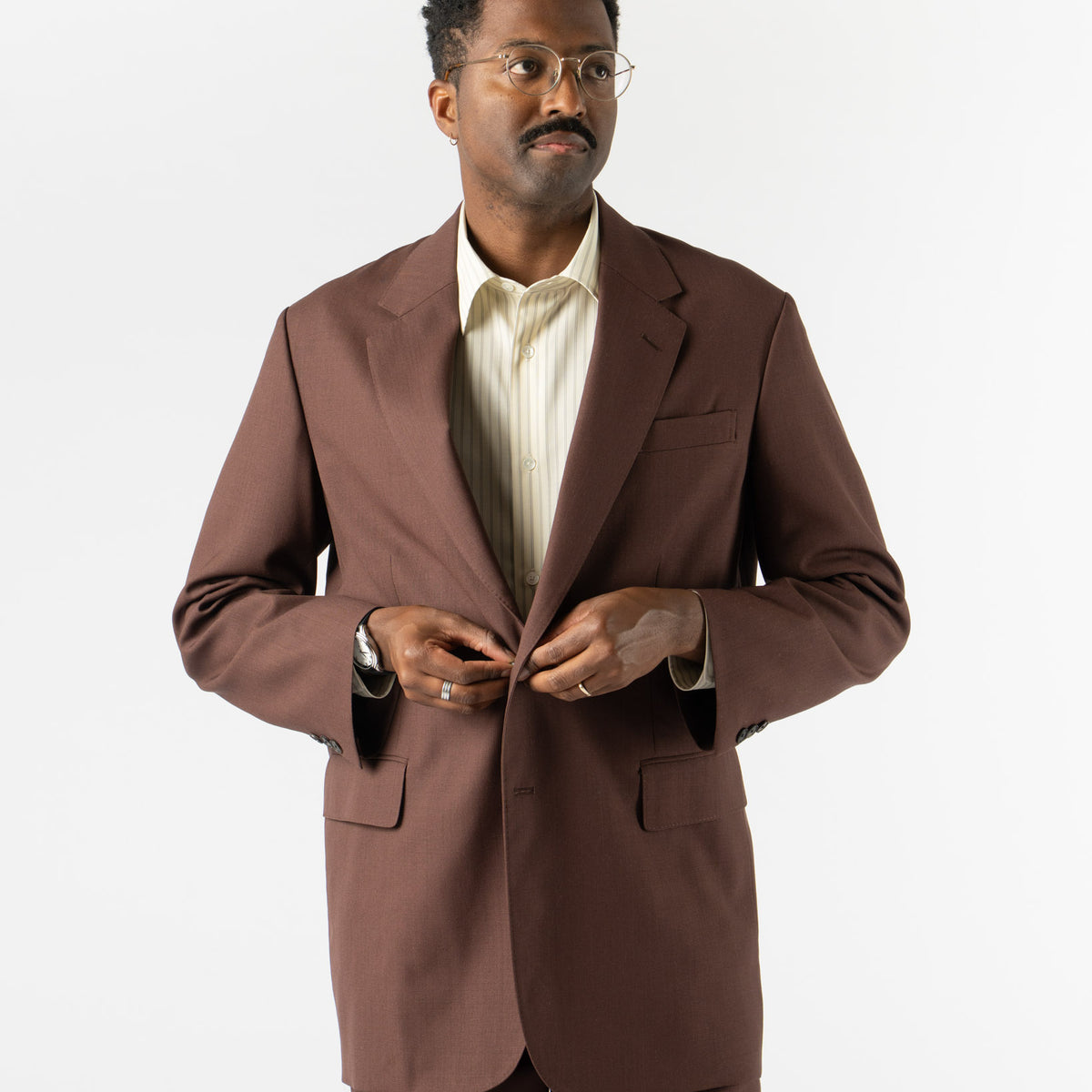 Auralee Wool Kid Mohair Hop Sack Jacket in Burgundy Curated at 
