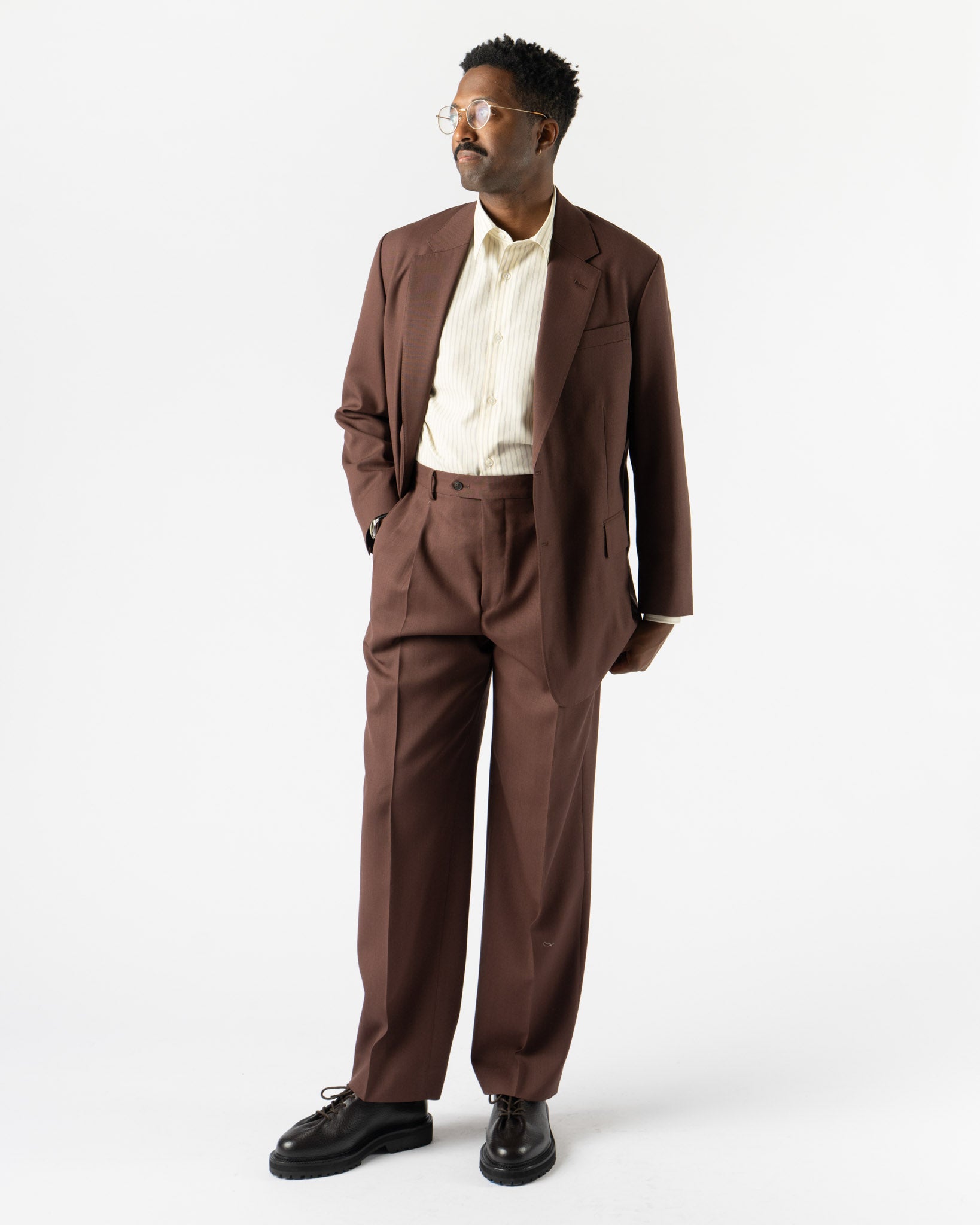 Auralee Wool Kid Mohair Hop Sack Jacket in Burgundy Curated