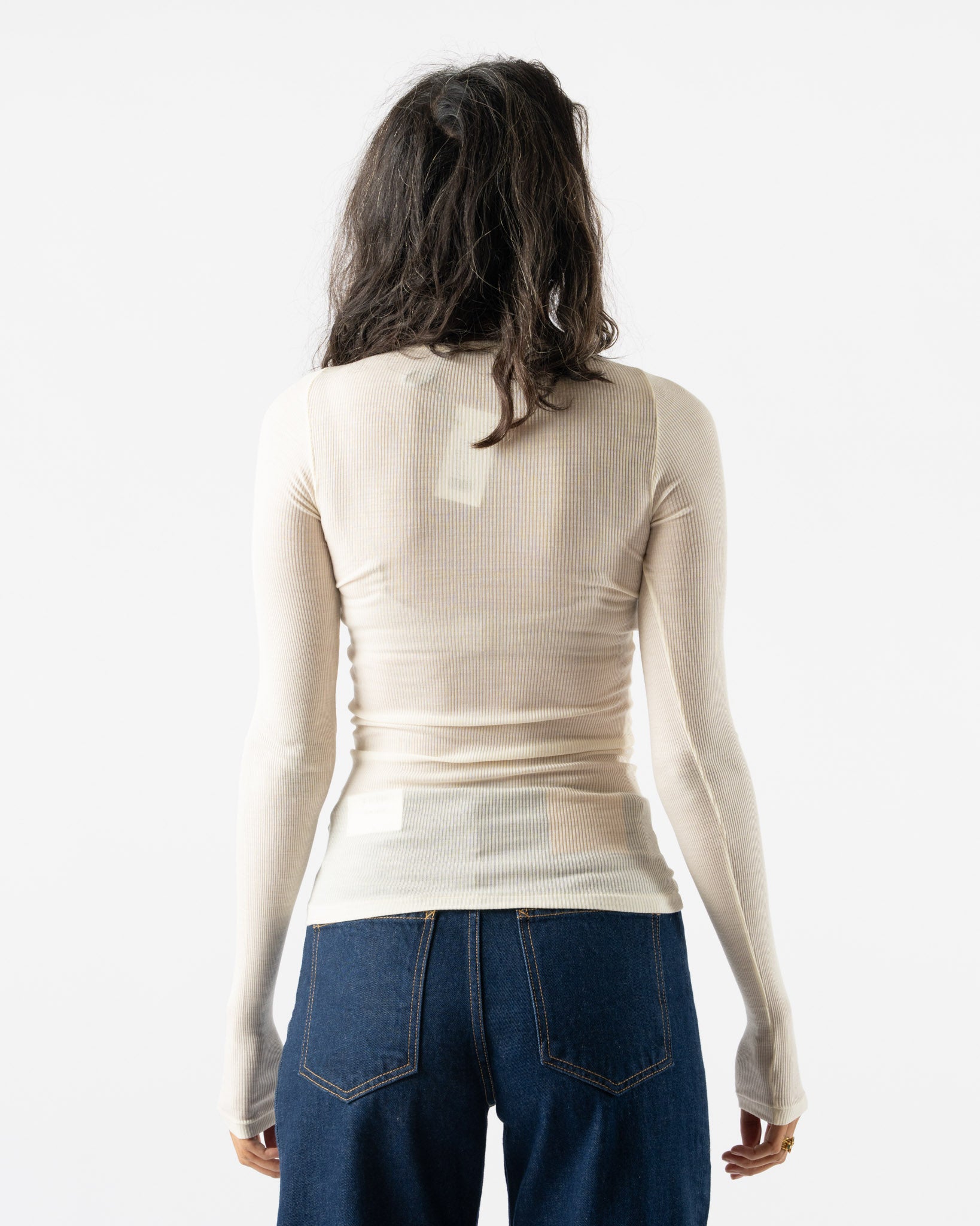 Auralee Wool Silk Soft Long Sleeve Tee in Ivory