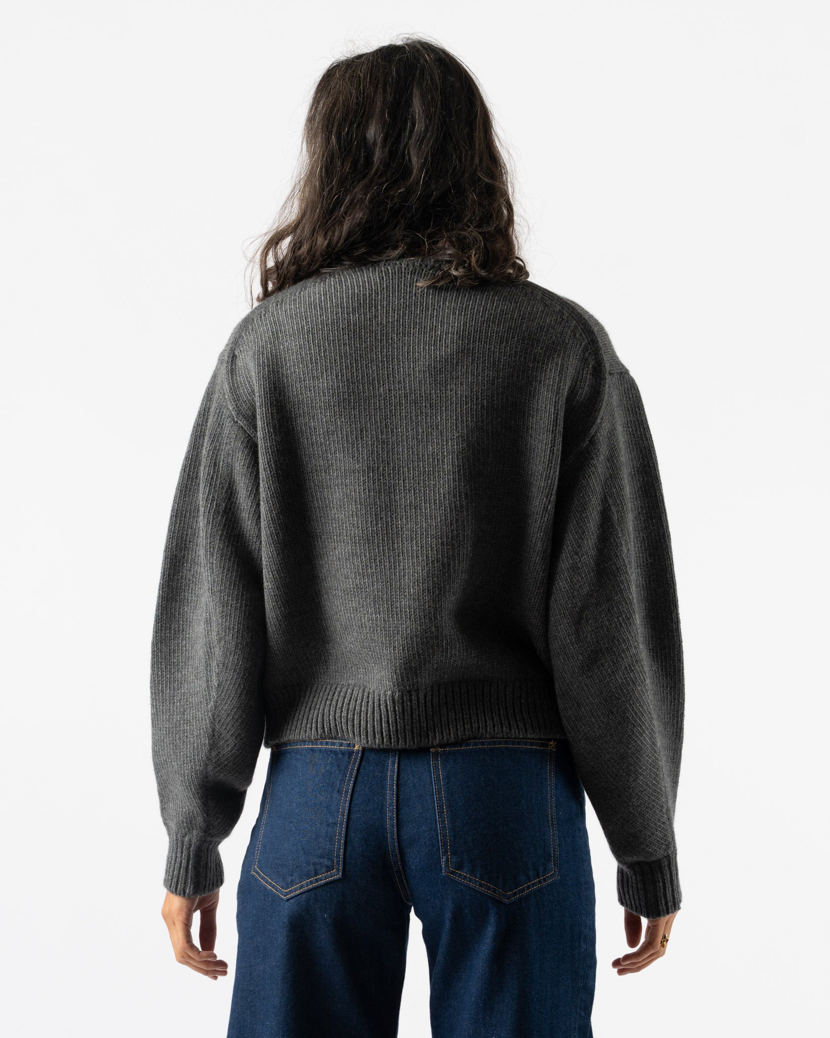 Auralee Wool Soft Cord Knit Pullover in Top Charcoal