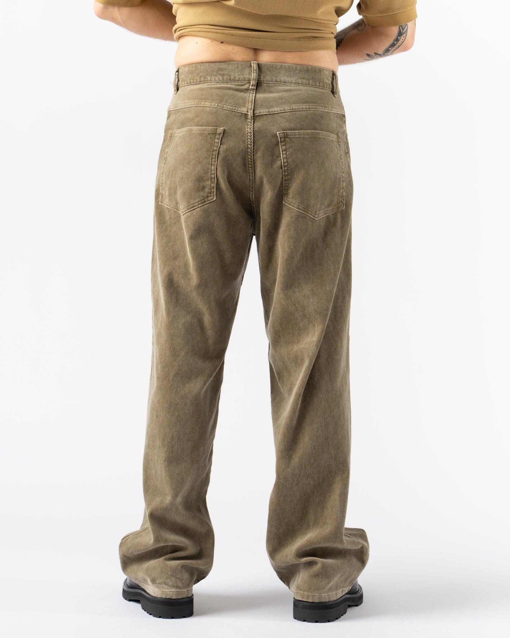 Auralee Mens Pigment Dye Finx Corduroy Wide 5P Pants in Olive Brown