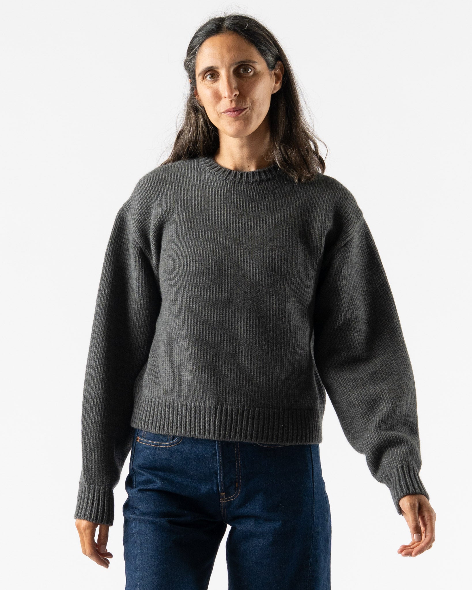 Auralee Wool Soft Cord Knit Pullover in Top Charcoal