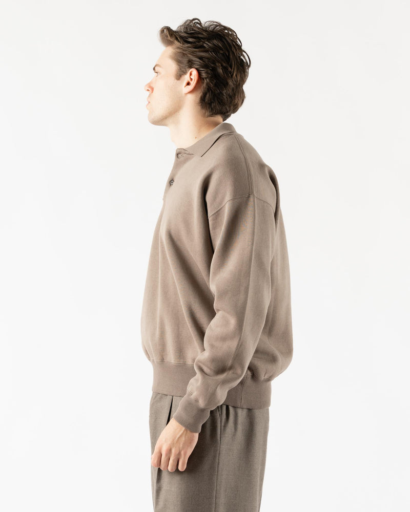 Auralee Smooth Soft Sweat Polo in Olive Brown