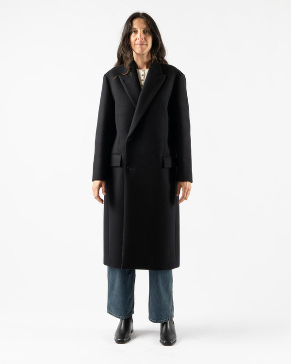 Auralee Sponge Wool Melton Chesterfield Coat in Dark Navy