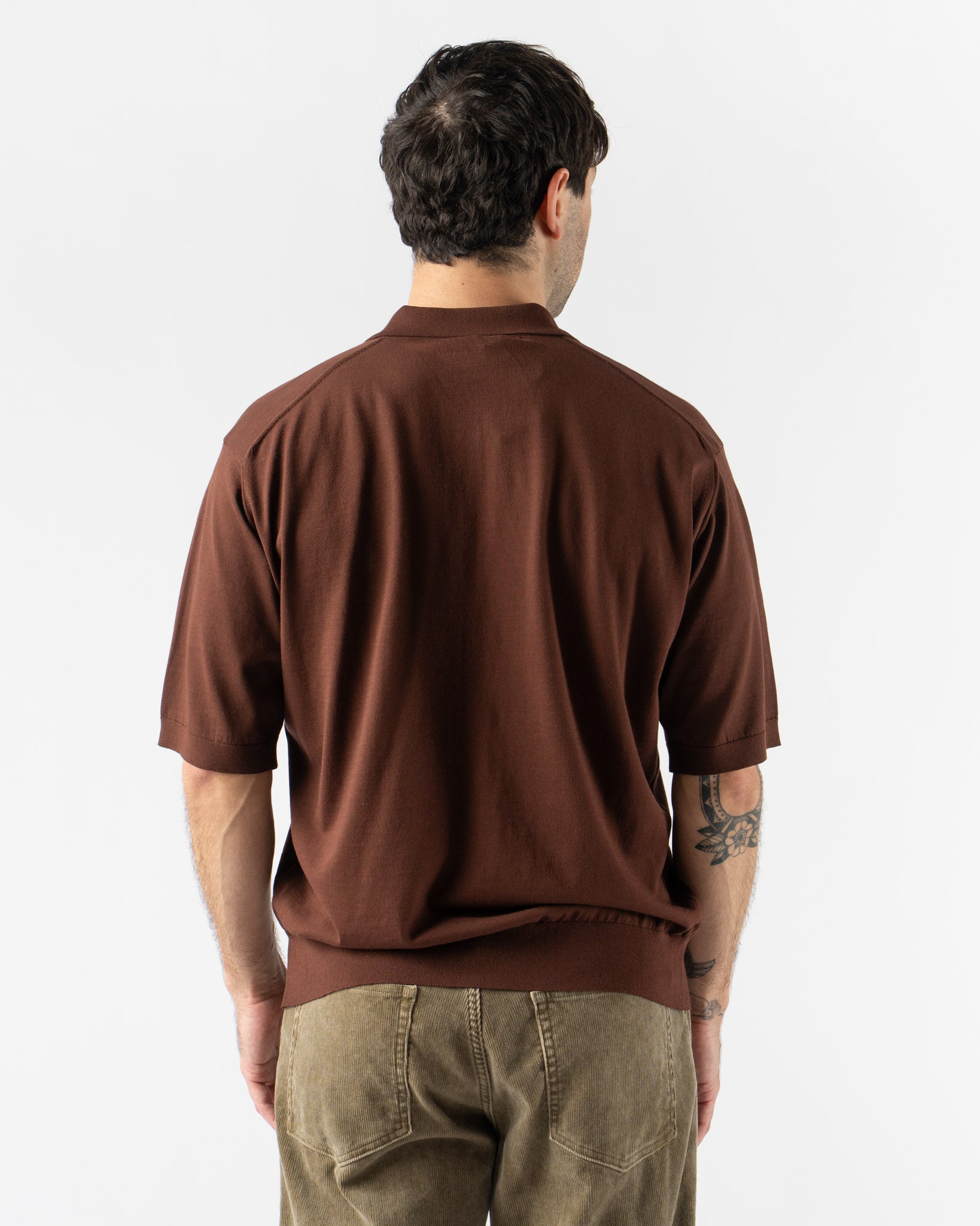 Auralee Super High Gauge Cotton Polo in Brown