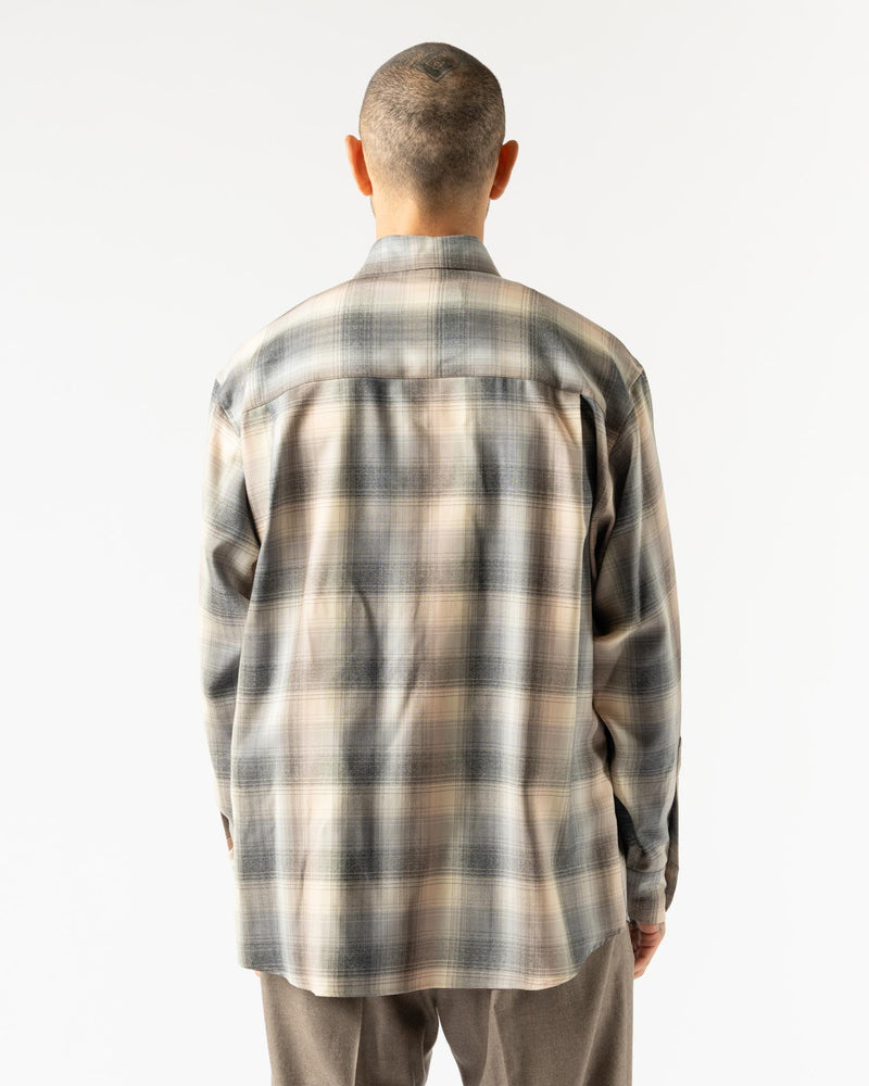 Auralee Super Light Wool Check Shirt in Beige/Blue Check