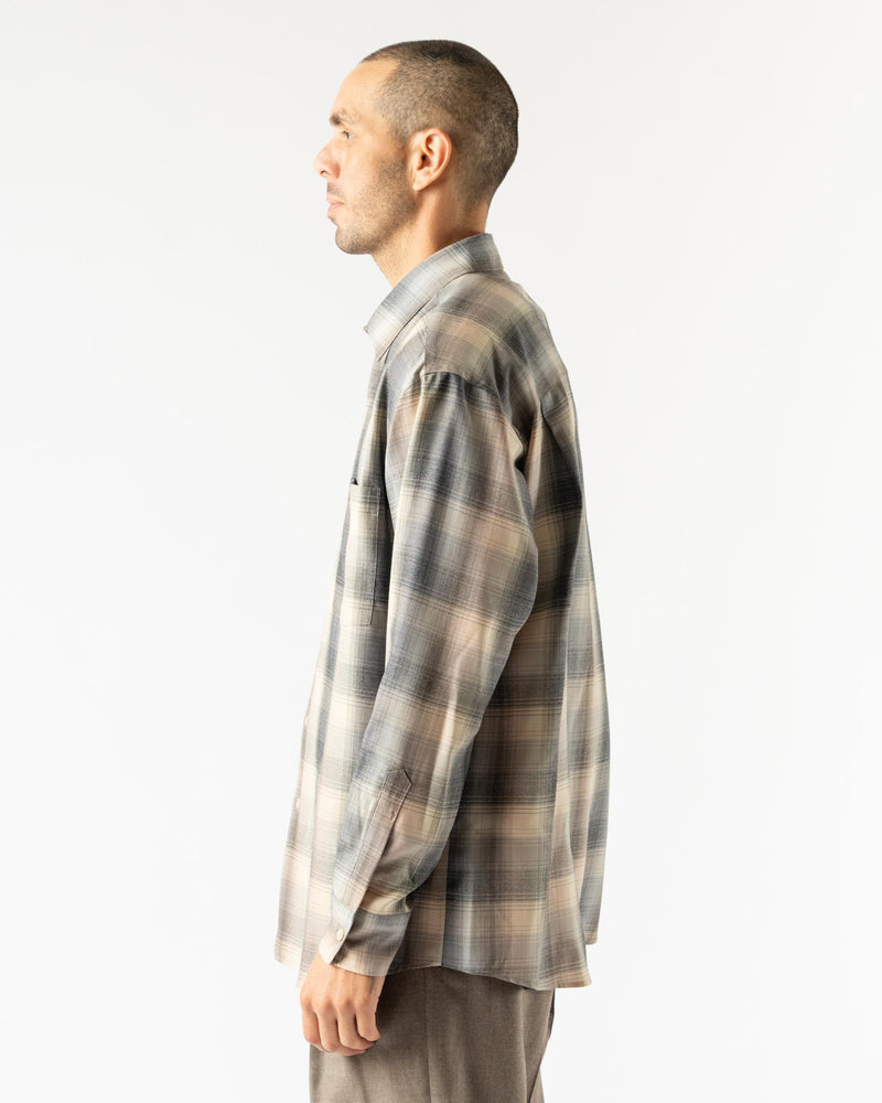 Auralee Super Light Wool Check Shirt in Beige/Blue Check